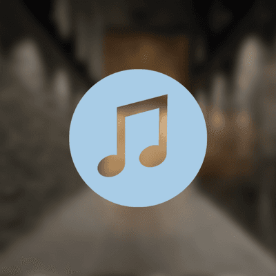 Blaues rundes Icon mit einer Musiknote in der Mitte
